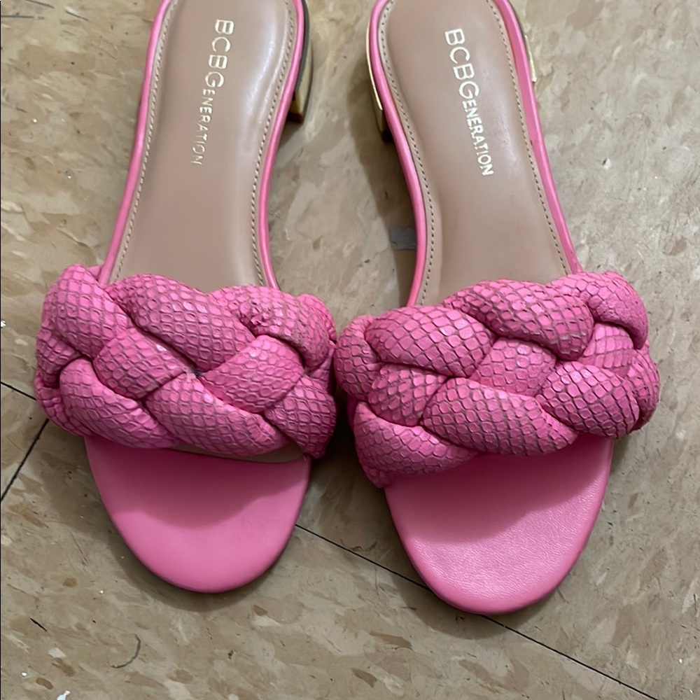 BCBGeneration Pink Braided Slide Sandals